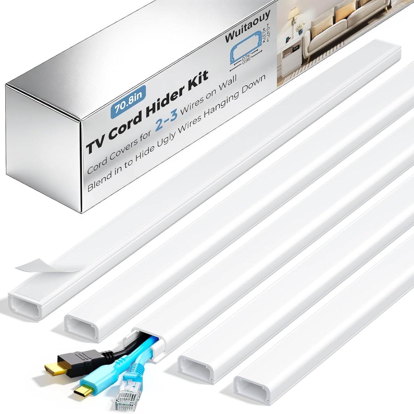 Kit ocultador cables autoadhesivo para pared 70.8pulg