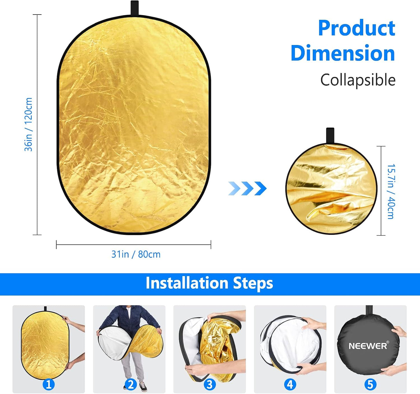 Reflector 80x120cm 5en1 plegable con bolsa difusor