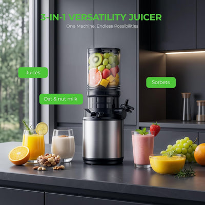 Exprimidor 3en1 frío con canal ancho para jugos y leche de nueces