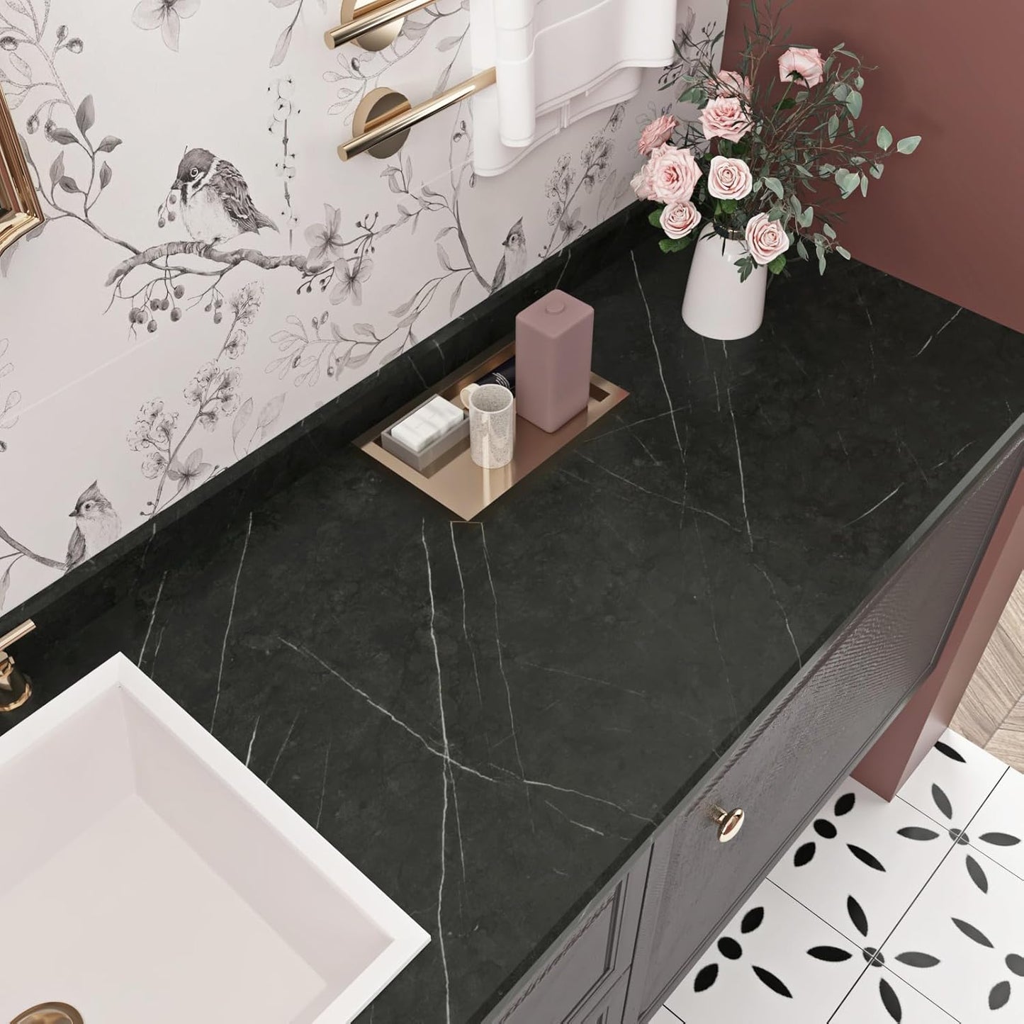 Papel tapiz mármol gris oscuro adhesivo para cocina y baño