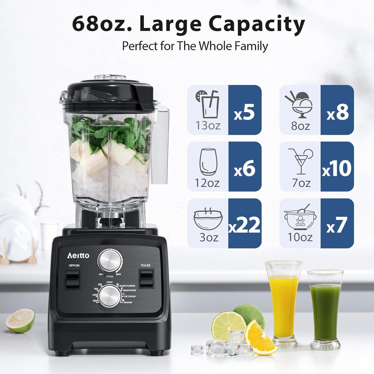 Licuadora 1800W 68oz 2en1 con Molinillo Profesional Sin BPA