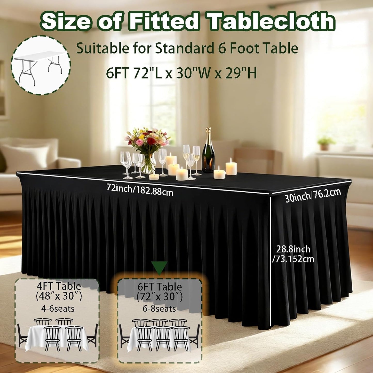 Paquete de 5 manteles negros de elastano para mesa rectangular