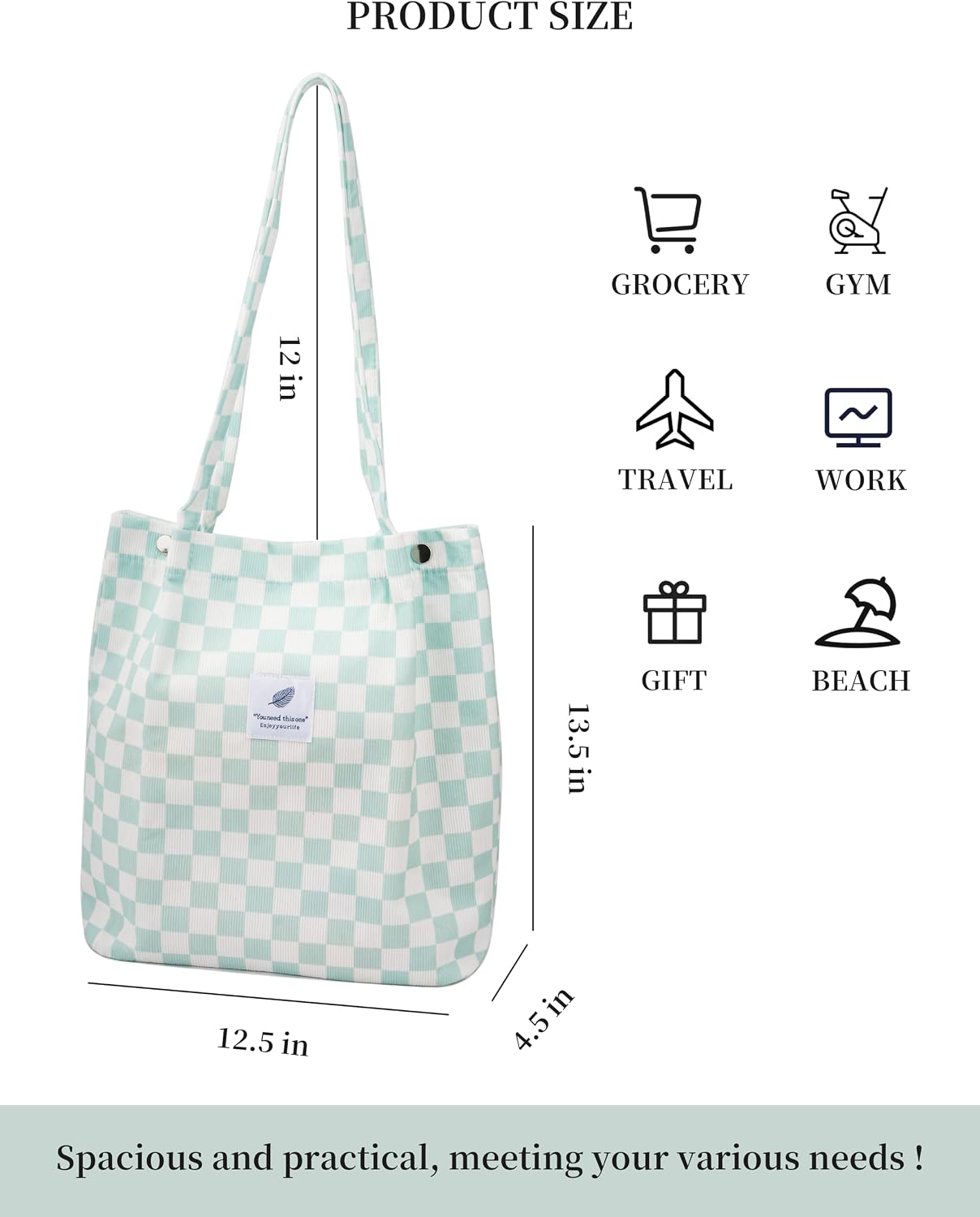 Bolsa tote linda de pana para mujer viajes compras