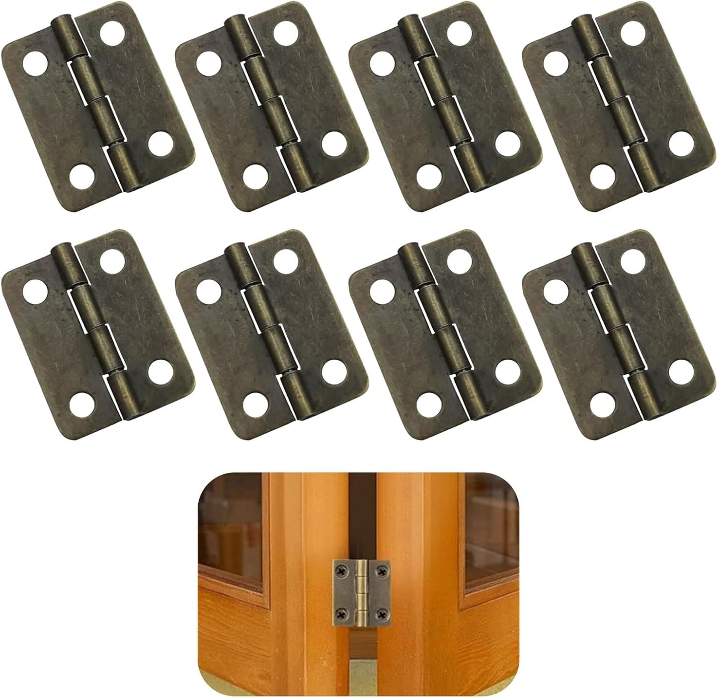 8 Pzas Bisagras Bronce para Caja Joyas 18x24mm con Tornillos