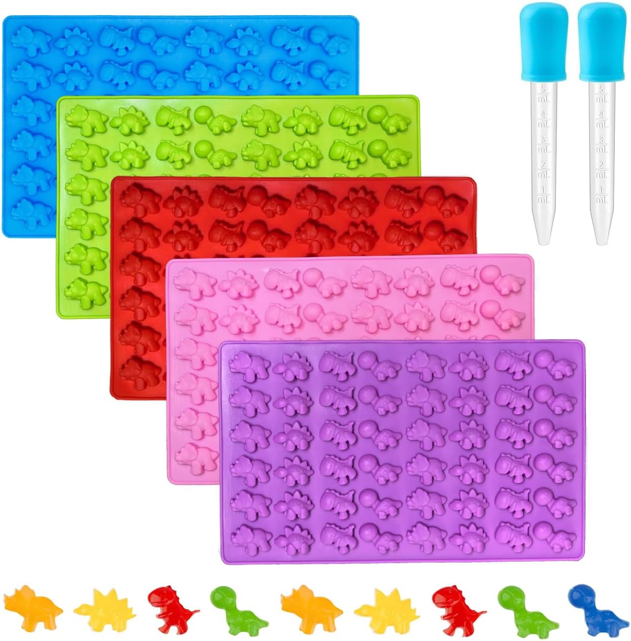 Moldes silicona gomitas dinosaurio 5 pzas antiadherente