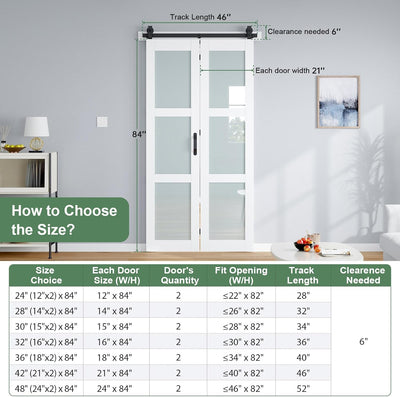 Puerta granero plegable 42x84pulg vidrio esmerilado blanco