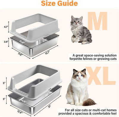 Caja arena acero inox gatos con tapa alta bandeja entrada baja