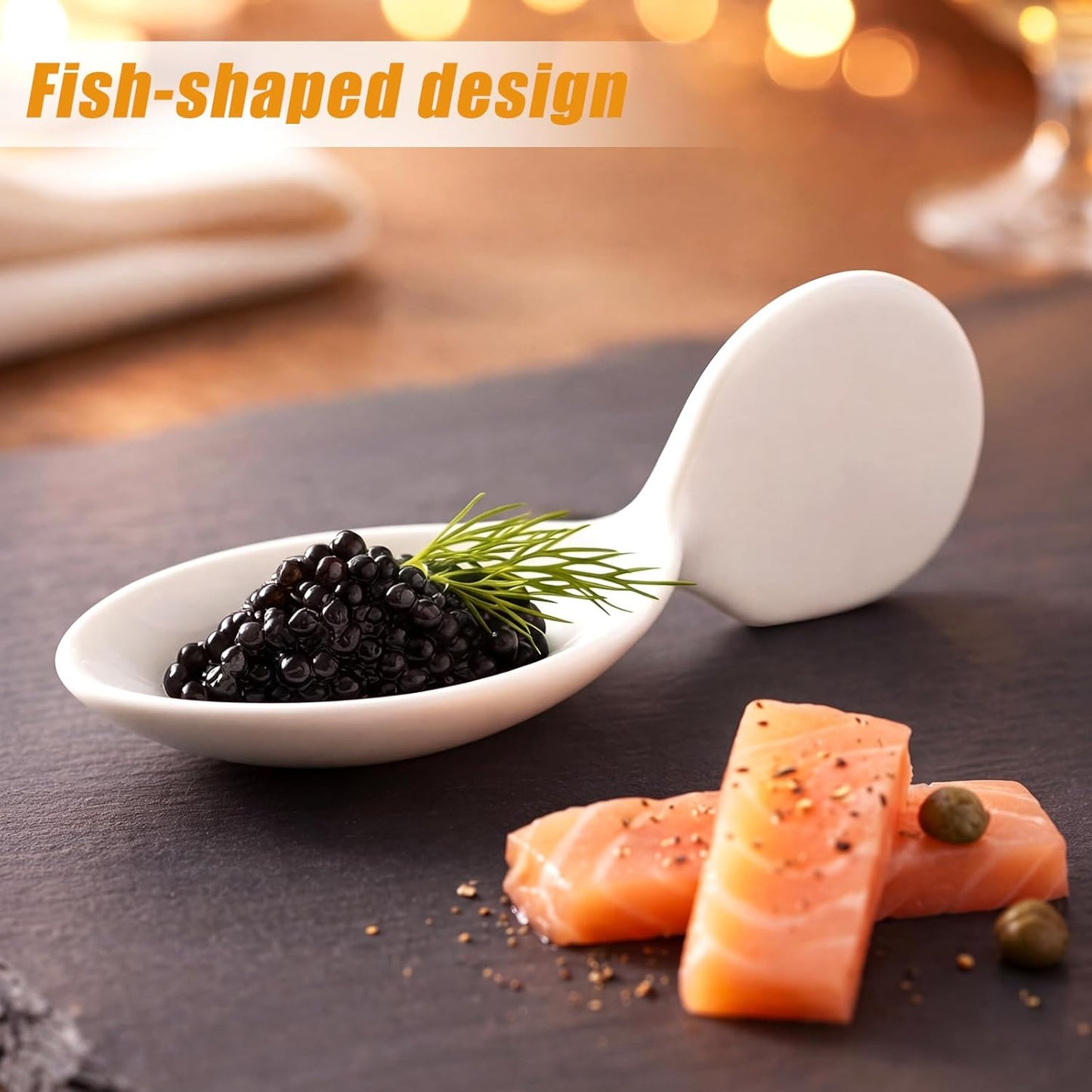 Cucharas de porcelana en forma de pescado paquete de 12
