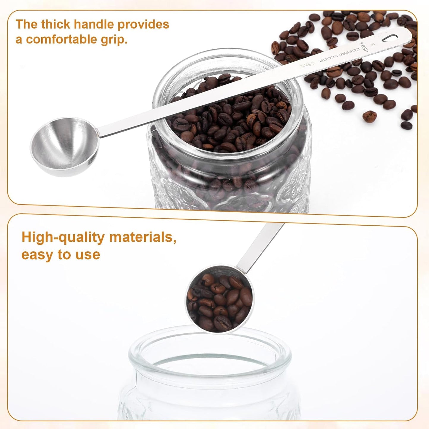 Cuchara de café de acero inoxidable con asa larga para granos y té