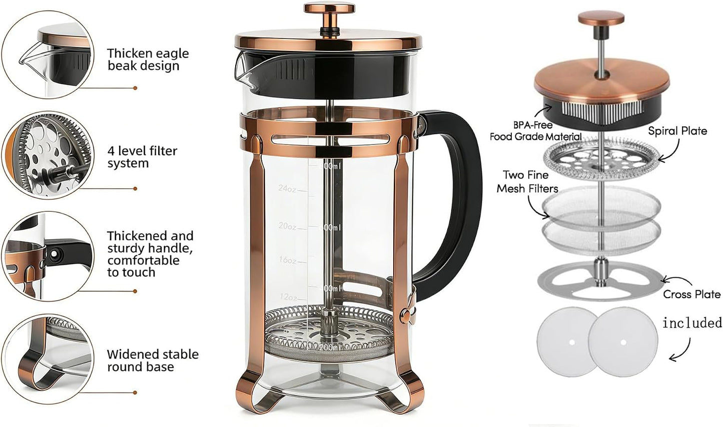 Cafetera prensa francesa 21oz acero inox vidrio cobre