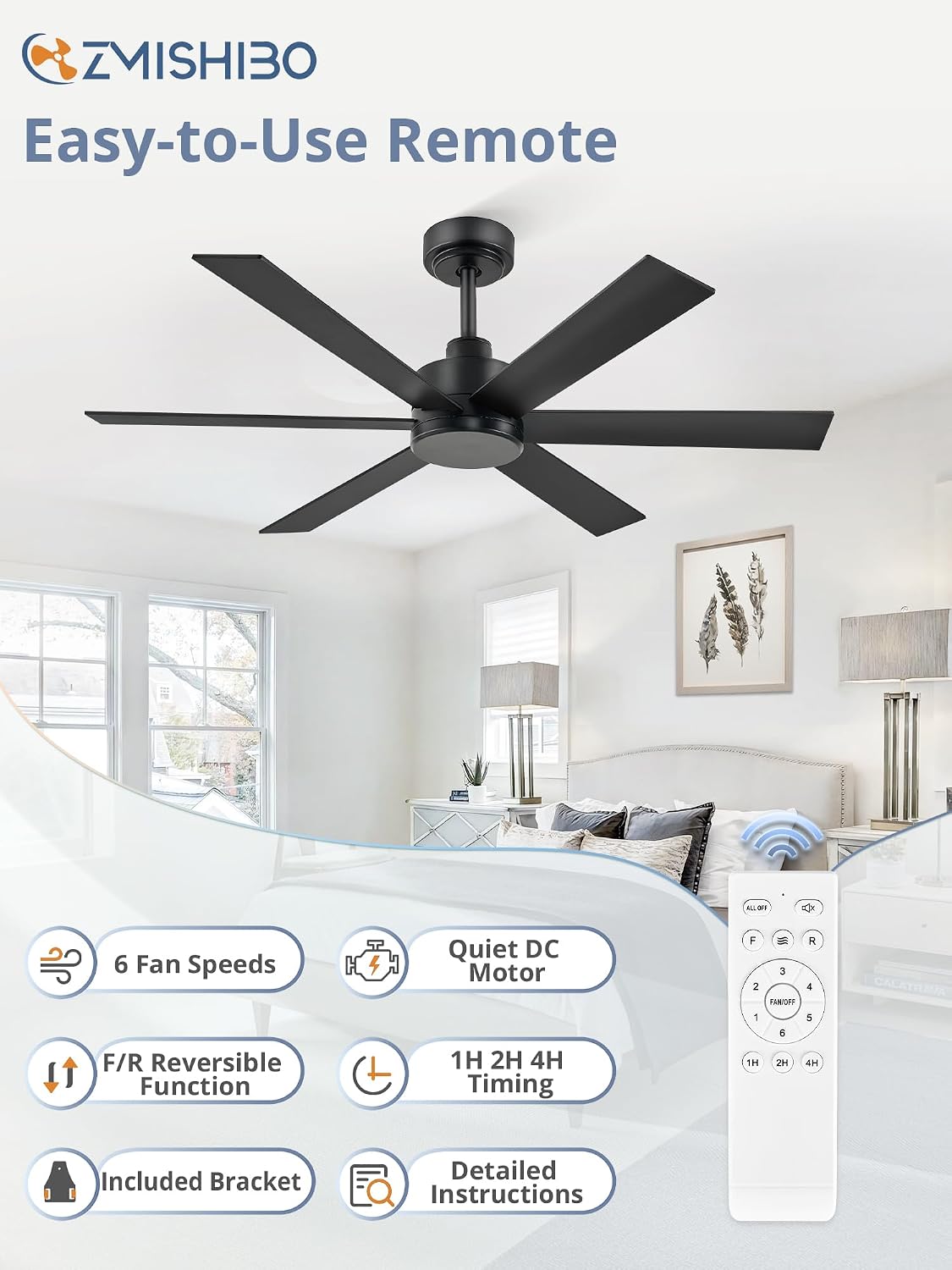 Ventilador techo 48pulg 6 aspas motor DC silencioso