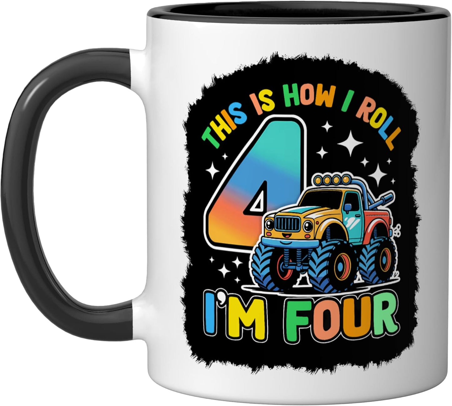 Taza cerámica para niño de 4 años negro/blanco