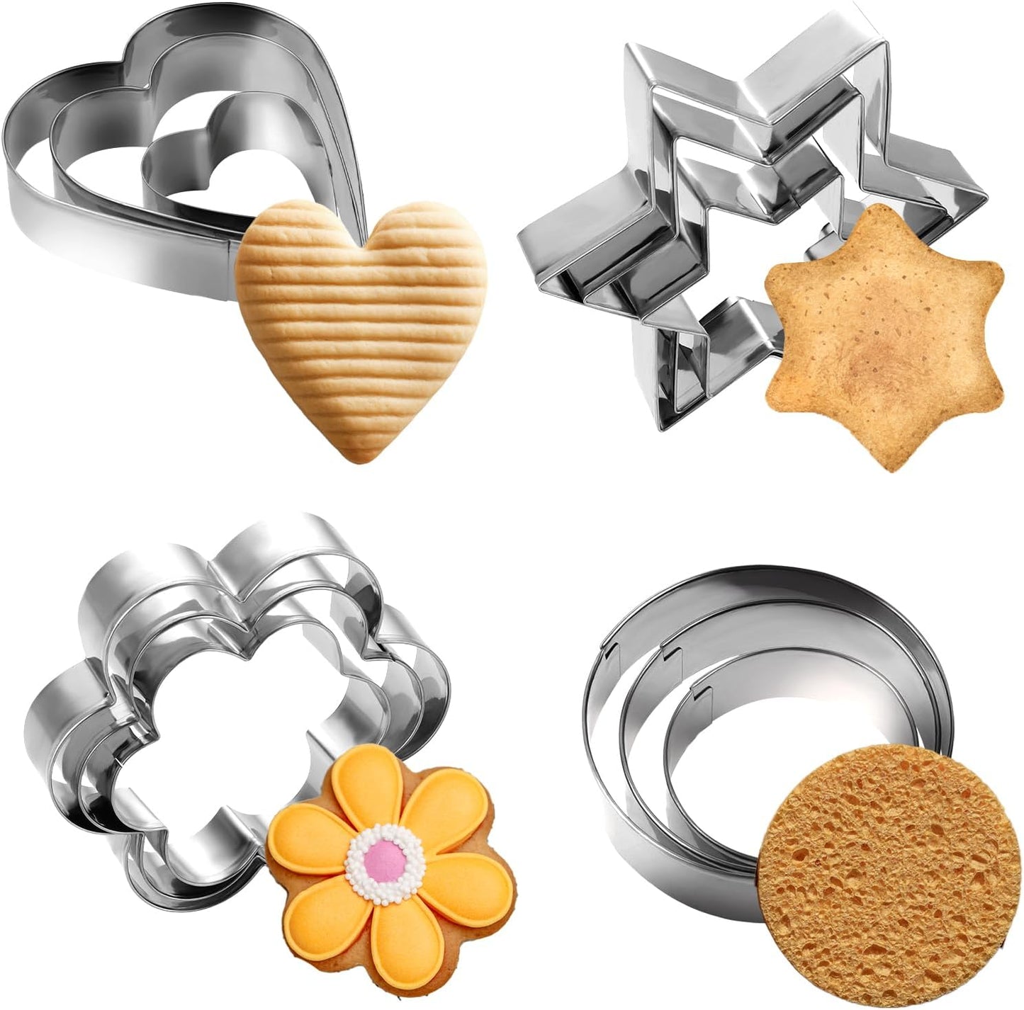 Juego de cortadores de galletas de metal 12 piezas corazones estrellas flores
