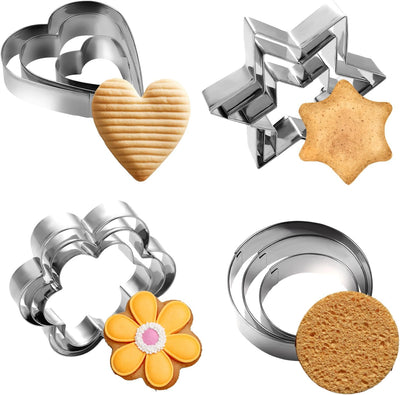 Juego de cortadores de galletas de metal 12 piezas corazones estrellas flores