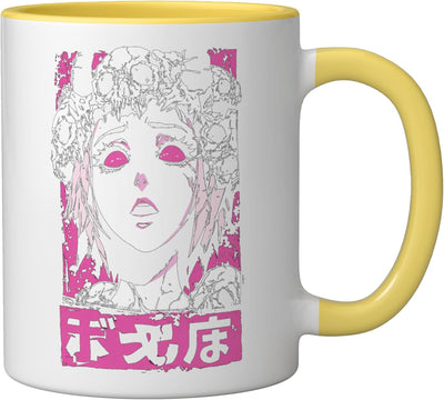 Taza Cerámica Estilo Horror Alt Goths Grunge Amarillo Blanco