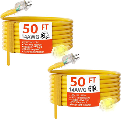 2 Pack Cable Extensión 14 AWG 50pies Exteriores Resistente