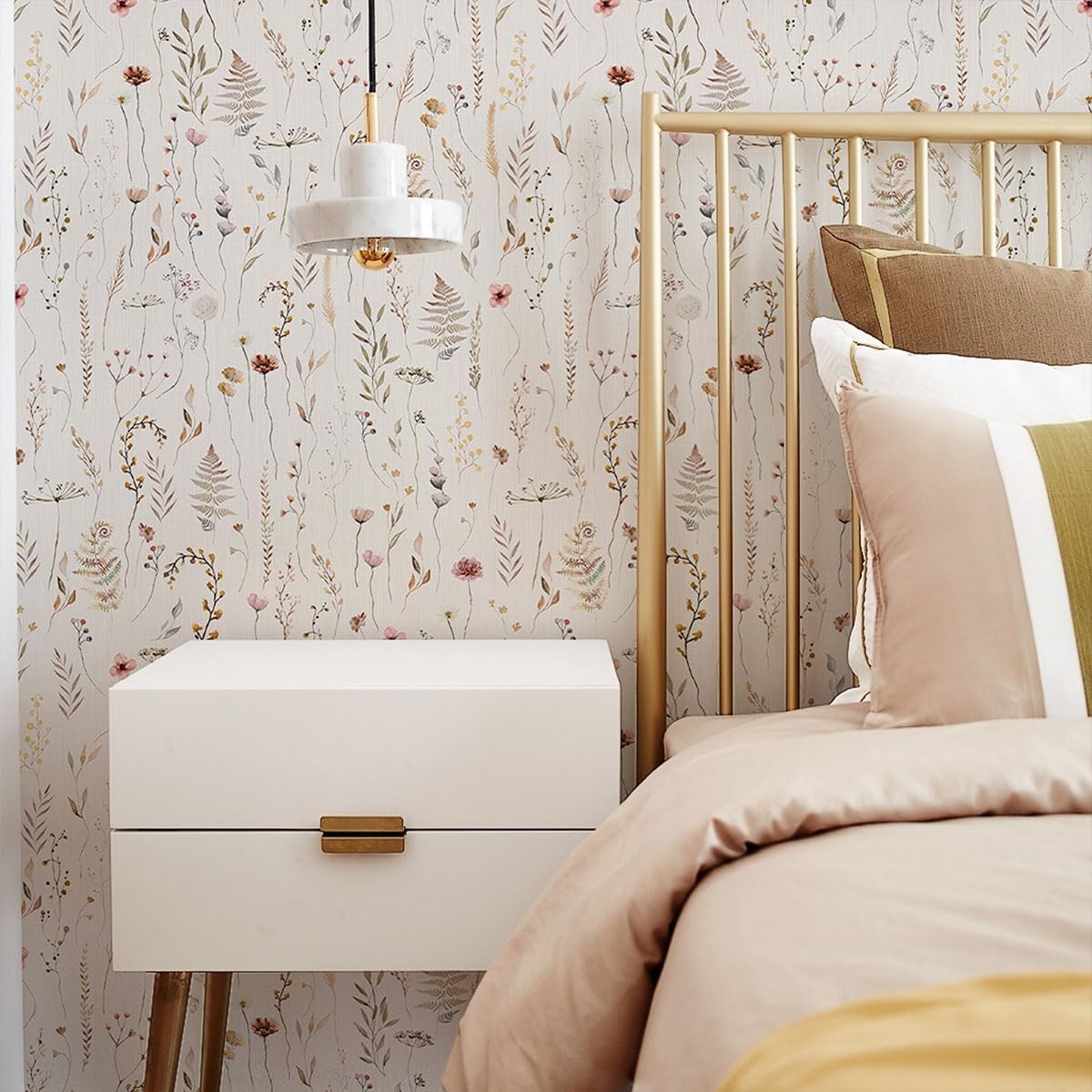 Papel tapiz floral despegable impermeable 17.3x118pulg