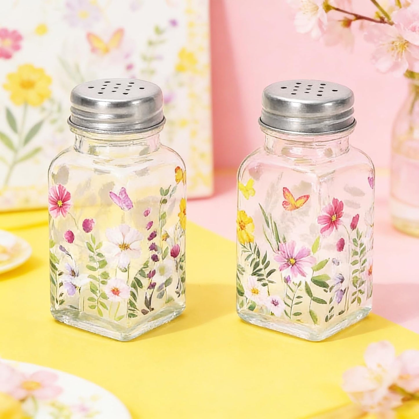 Juego de 2 saleros y pimenteros florales de primavera