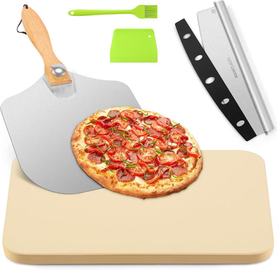Juego 5 Pzas Piedra Pizza 15x12 con Pelador y Cortador