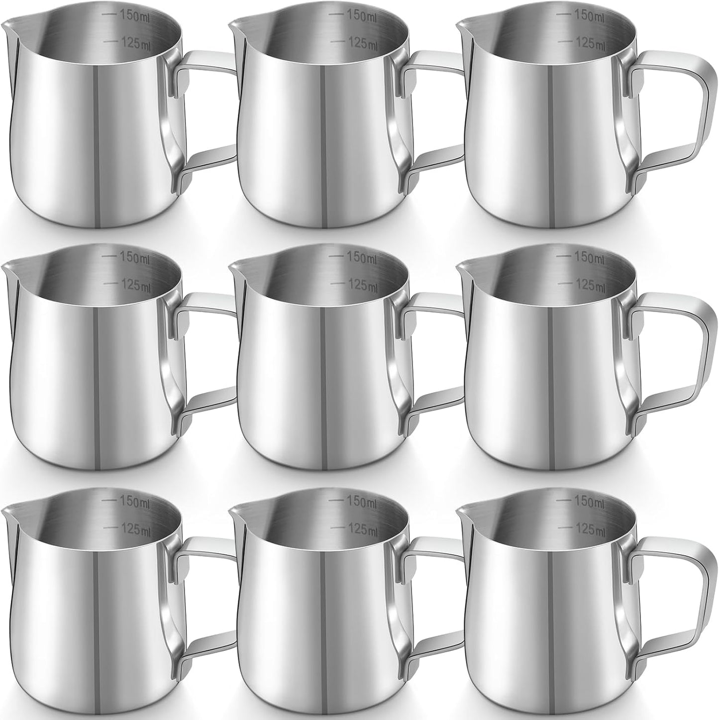 Set 9 Jarras Espuma Leche Acero Inox 5oz Plateado