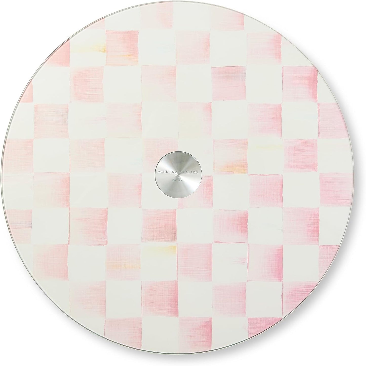 Tabla Giratoria Servir Cristal Cuadros Rosado Blanco