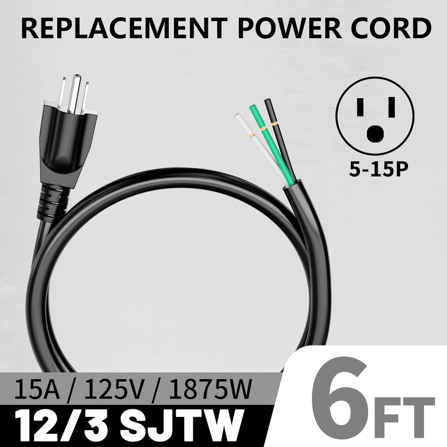 Cable 6 pies 12/3 para eléctricos negro resistente 12 AWG