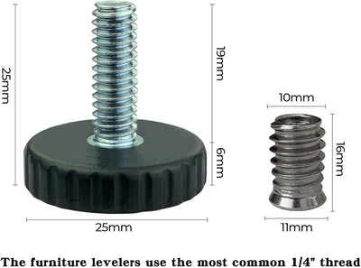 Niveladores patas 1/4-20 s con tuercas para muebles