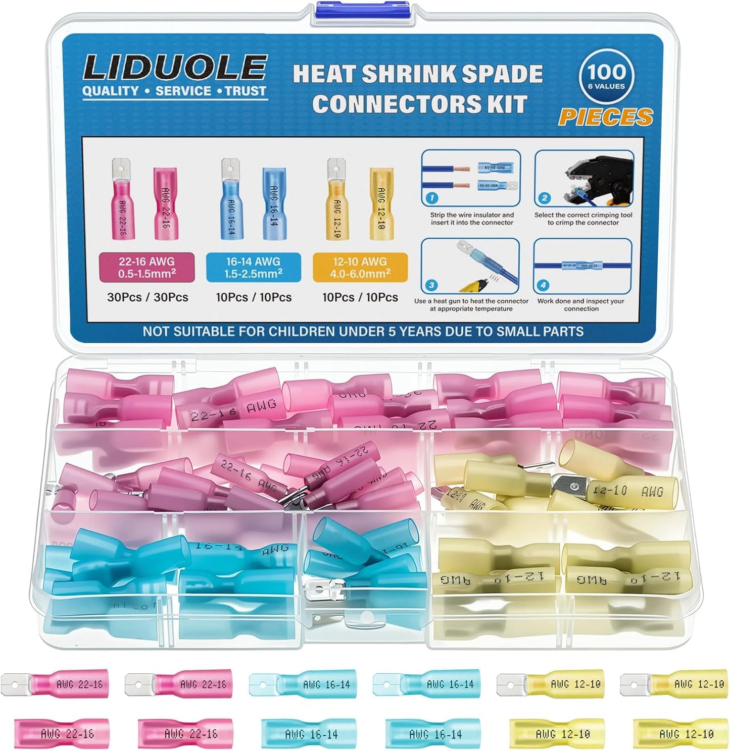 Kit conectores termorretráctiles AWG 100 pzas