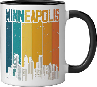 Taza cerámica vintage Minneapolis USA retro skyline negro/blanco
