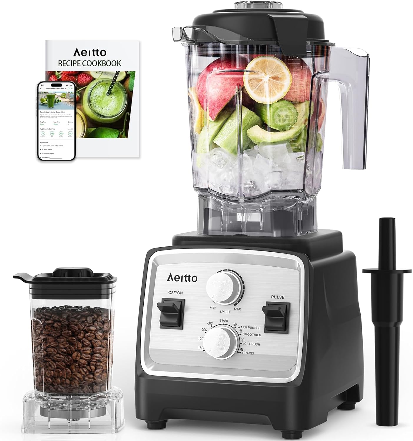 Licuadora 1800W 68oz 2en1 con Molinillo Profesional Sin BPA