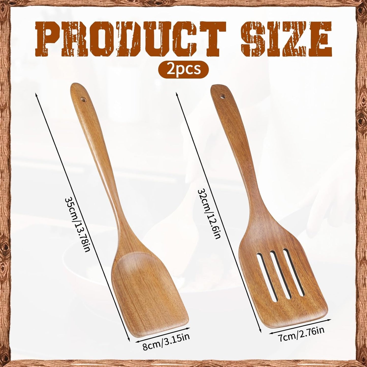 Set 2 Espátulas Planas Madera y Volteador Antiarañazos
