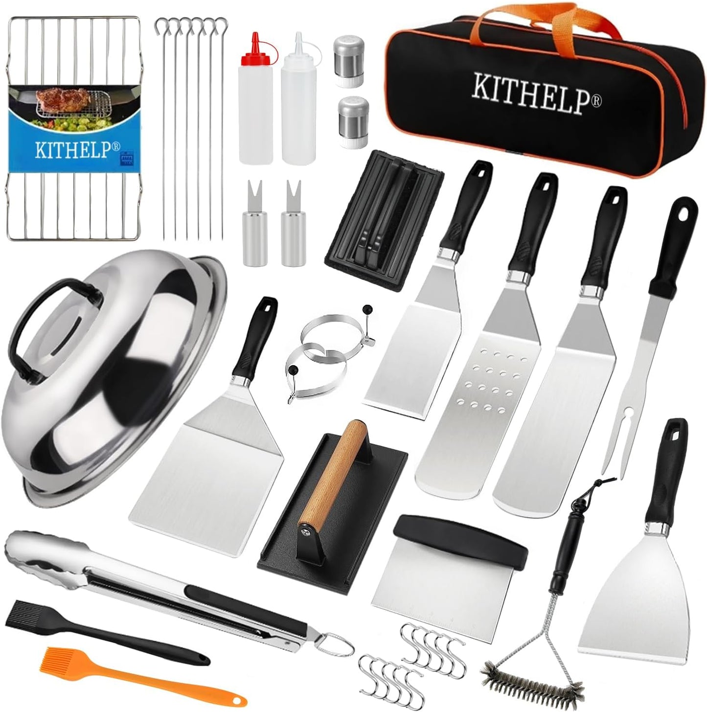 Set 40 accesorios parrilla chef con espátula prensa hamburguesas