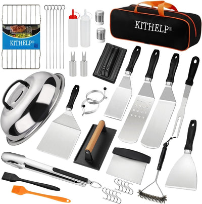 Set 40 accesorios parrilla chef con espátula prensa hamburguesas