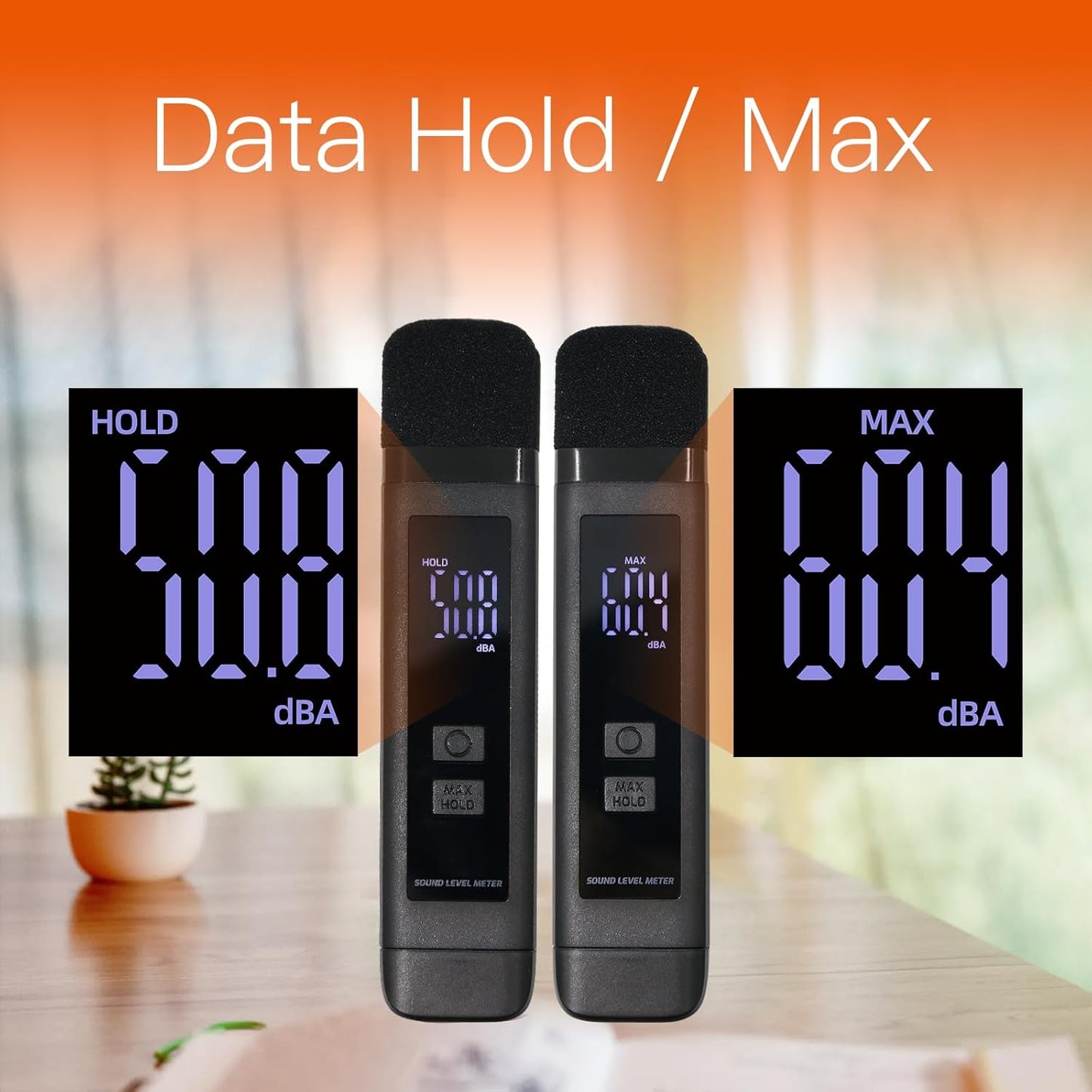 Medidor decibelios LCD con retención datos 30-130dB