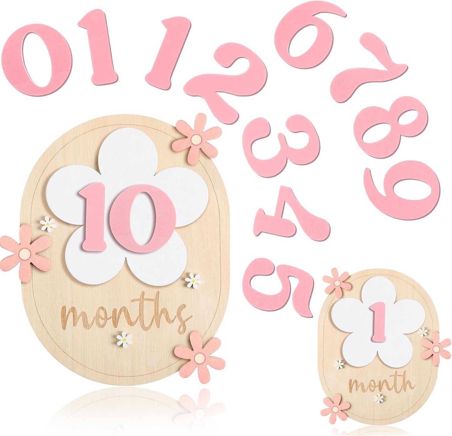 Tarjetas hitos mensuales bebé 12 meses madera margaritas