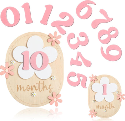 Tarjetas hitos mensuales bebé 12 meses madera margaritas