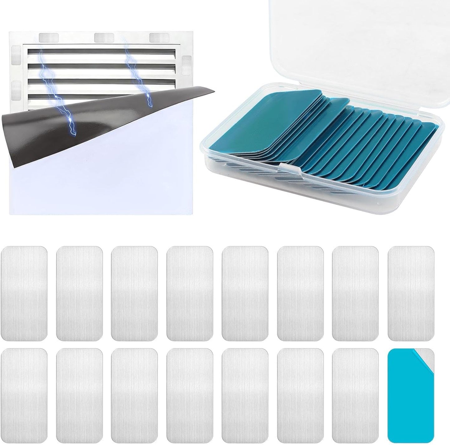 24 placas metal adhesivas soportes magnéticos 2.36x1.11pulg