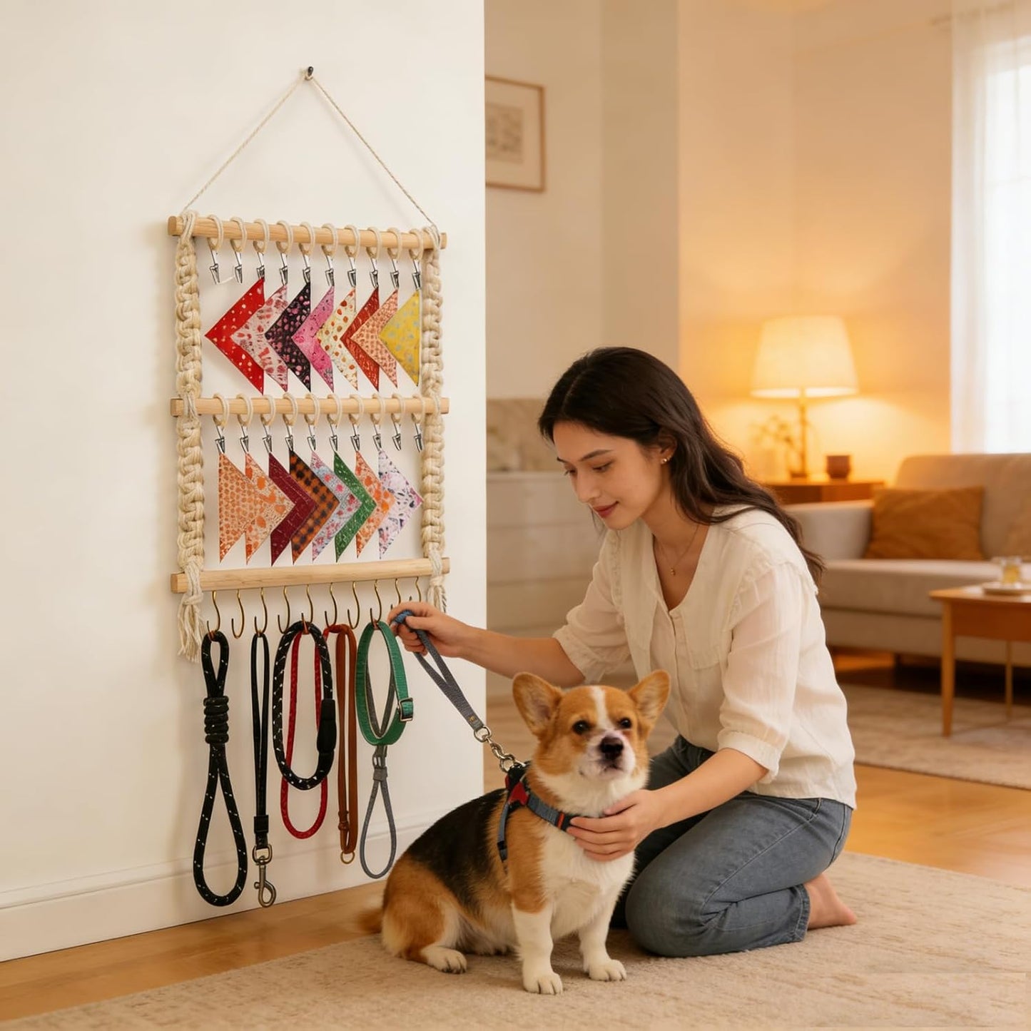 Soporte bandana perro macramé para colgar