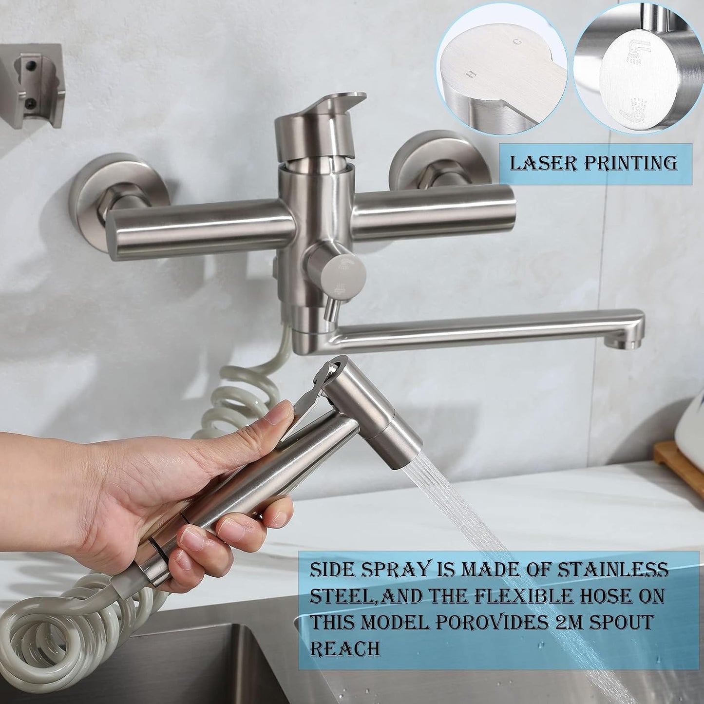 Grifo fregadero cocina pared rociador lateral mezclador 7.7-8.3pulg