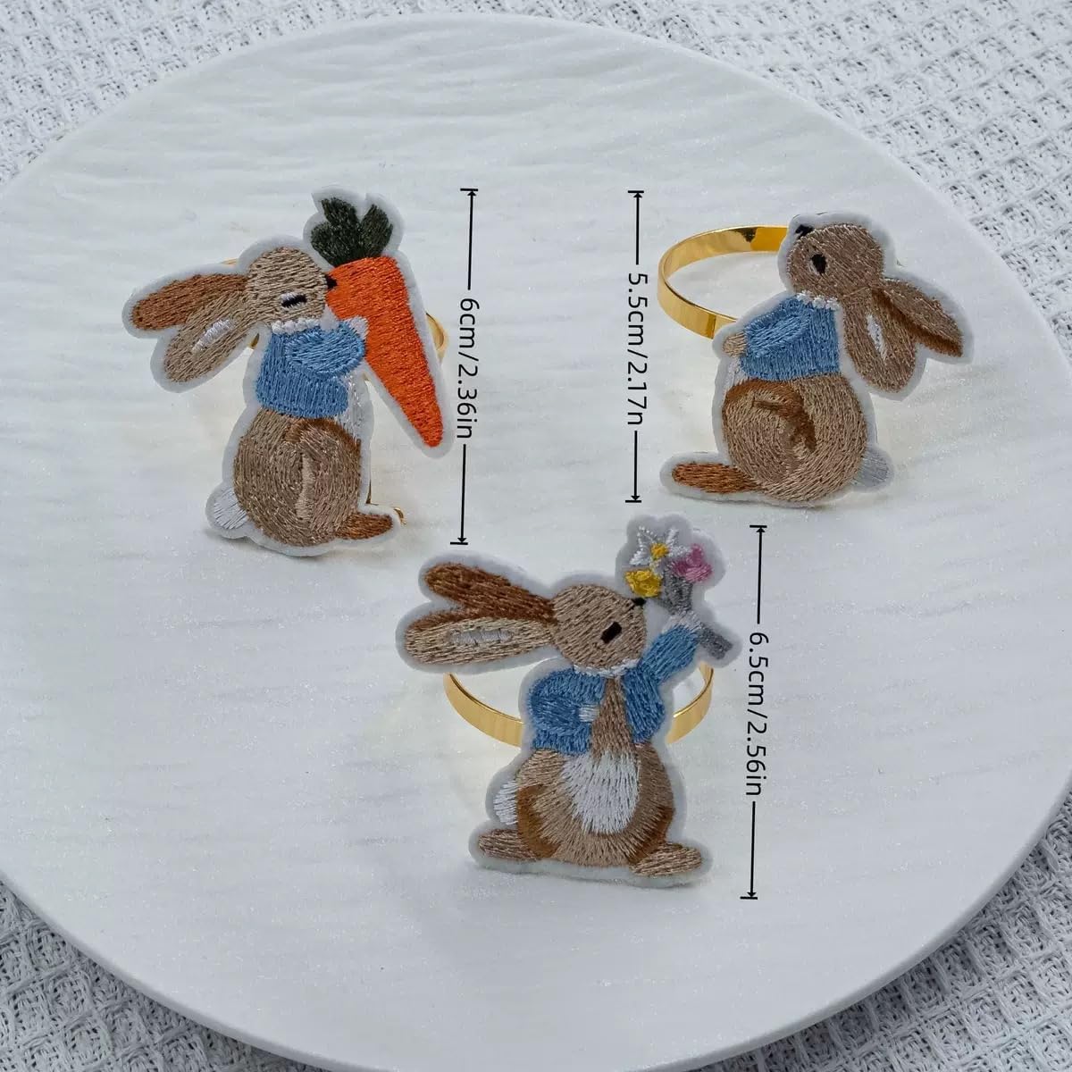 Set 3 servilleteros Pascua metal dorado con conejo