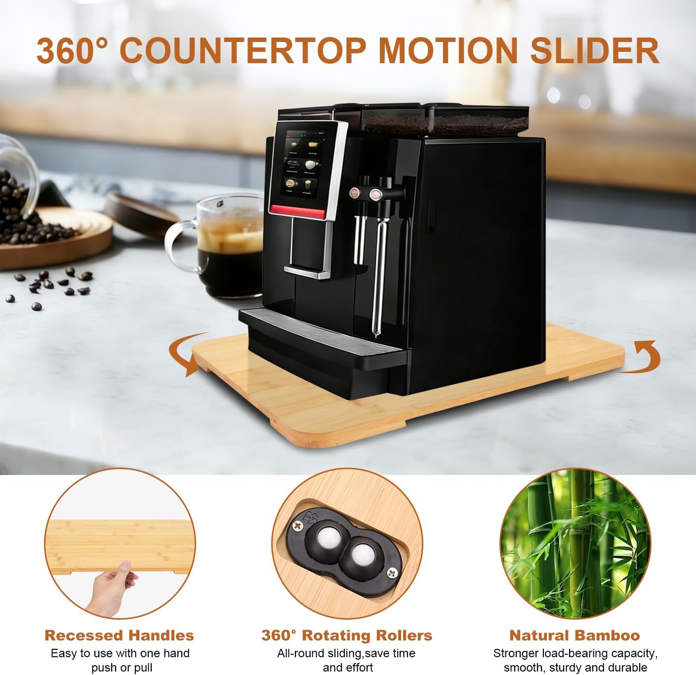 Bandeja rodante 360° bambú para cafetera