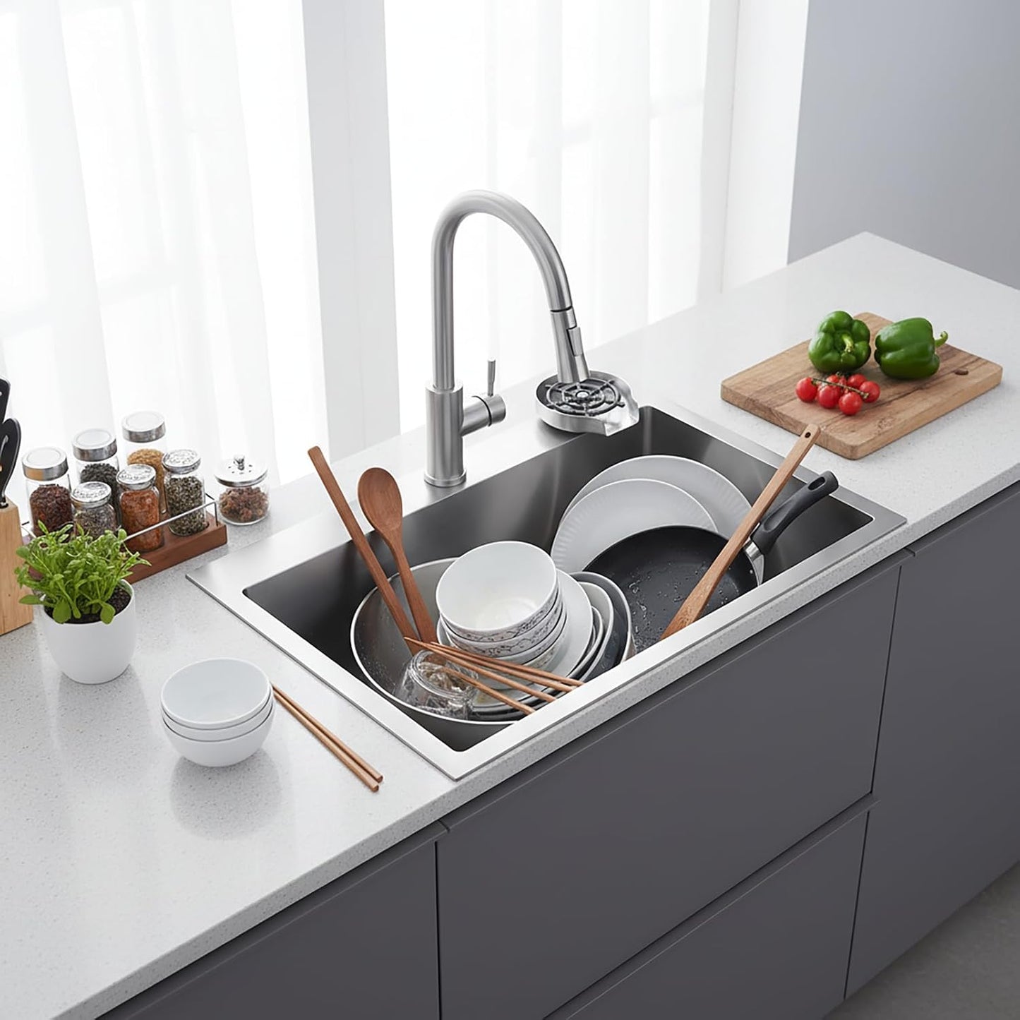 Fregadero acero inox 304 con accesorios para cocina