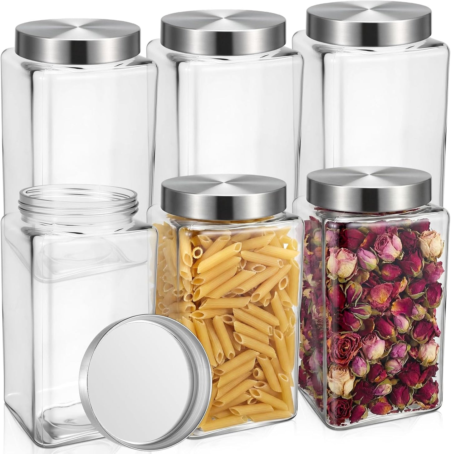 6 Pzas Tarros Vidrio 68oz Tapas Cuarto Galón Herméticas Acero Inox