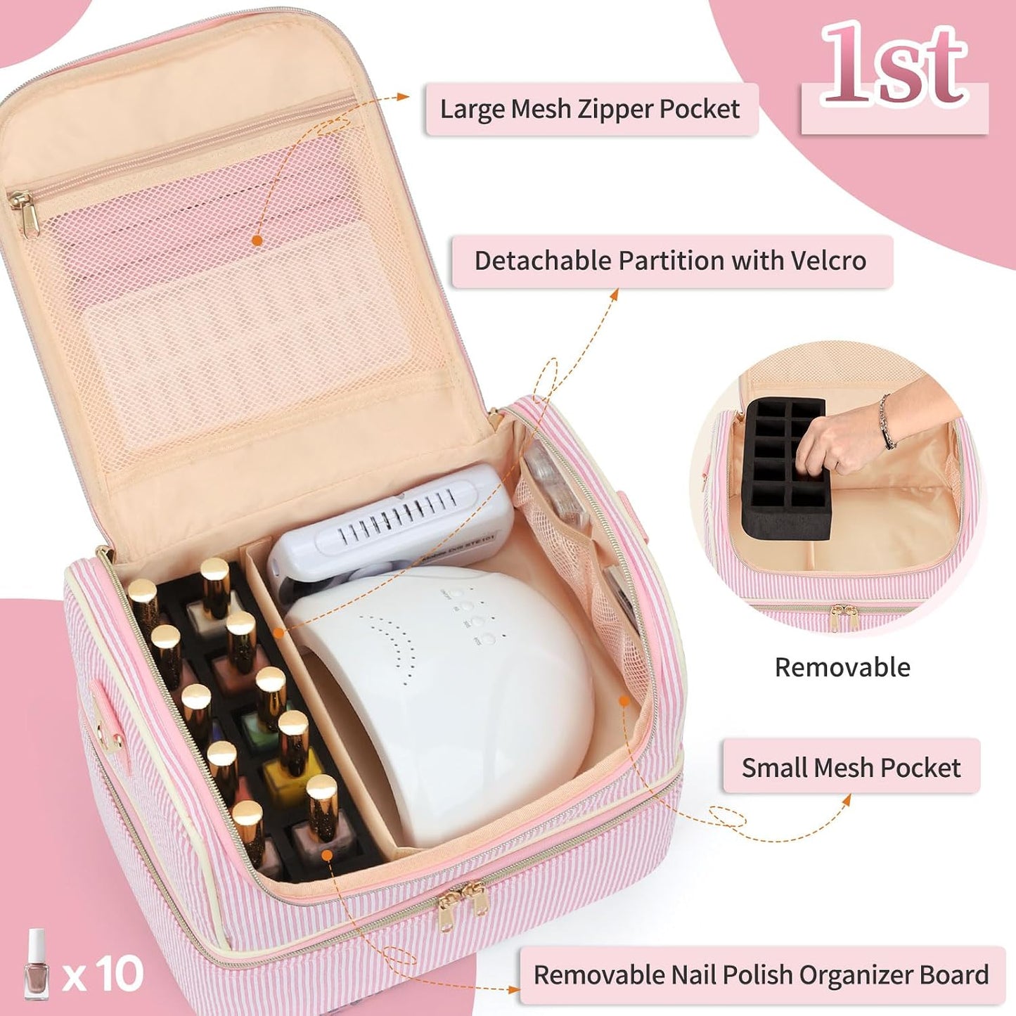 Organizador esmalte uñas doble capa 45 botellas y lámpara