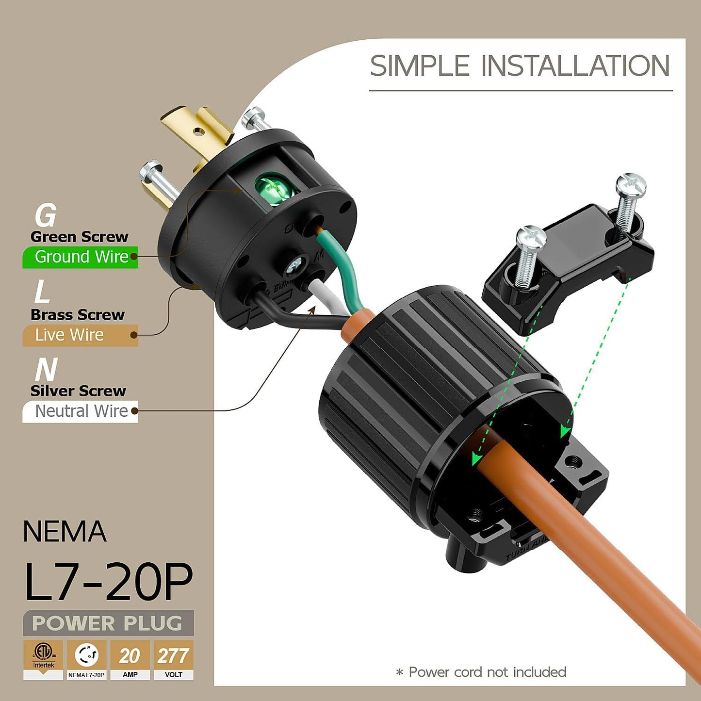 Conector L7-20P 20A 277V enchufe bloqueo giratorio