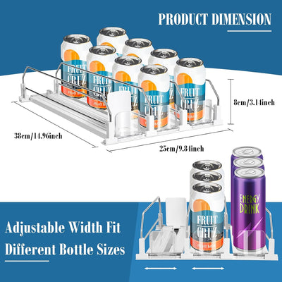Organizador de bebidas para refrigerador con dispensador de latas ajustable