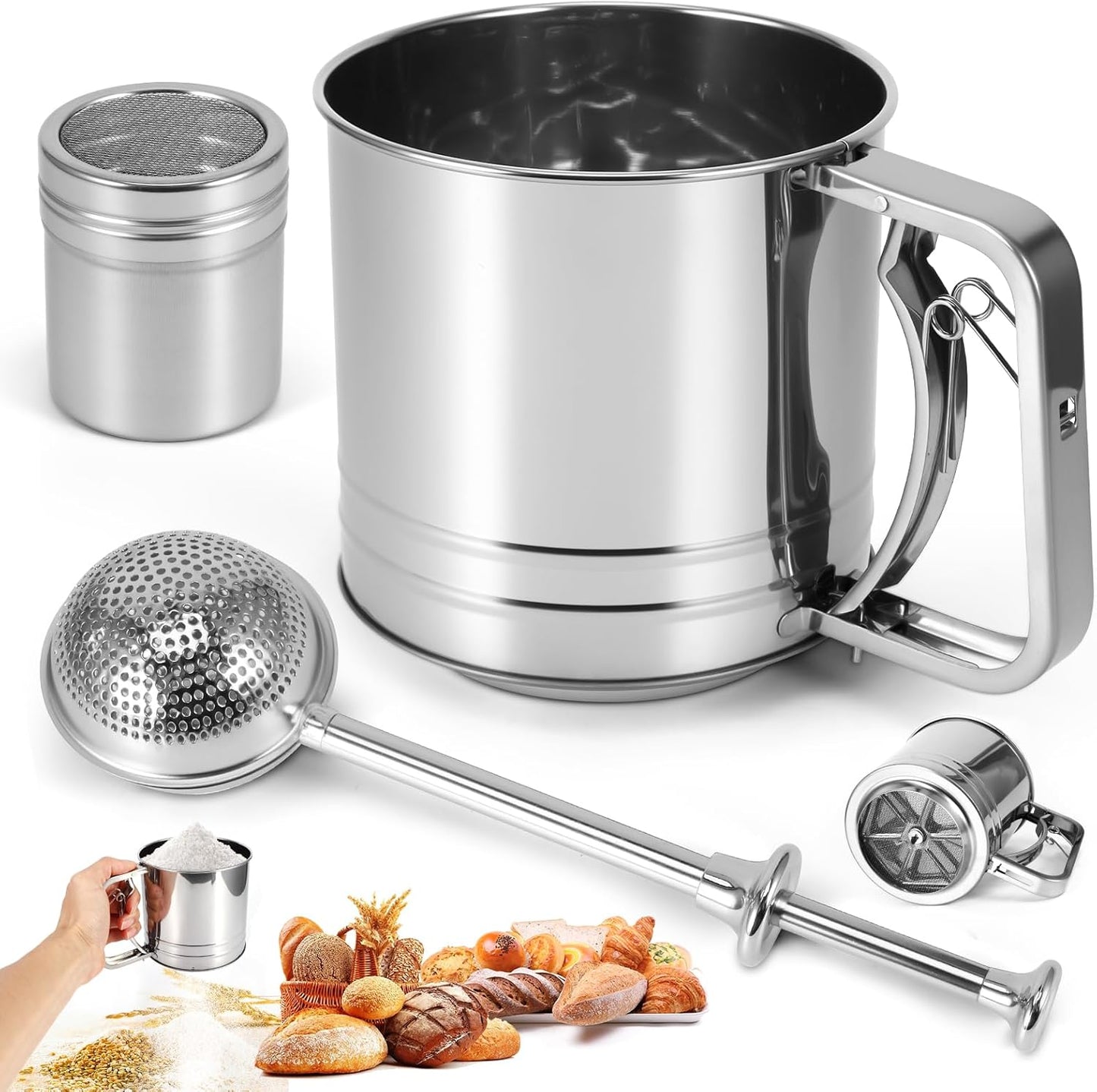 Tamiz de harina de acero inoxidable 3 tazas para hornear