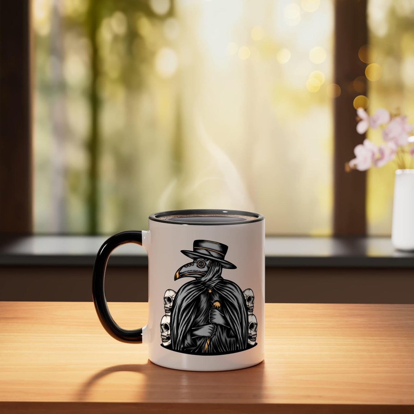 Taza Cerámica Steampunk Horror Tarot Negro/Blanco