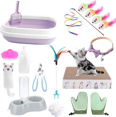 Kit 16 Pzas Artículos para Gatos con Arena y Cuencos