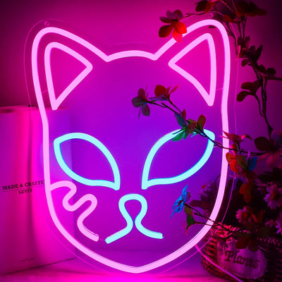 Letreros neón máscara zorro luces LED decoración sala juegos